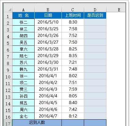 怎么用excel统计没有迟到和迟到人数插图