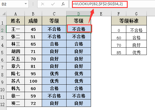 VLOOKUP函数怎么区间查找插图3