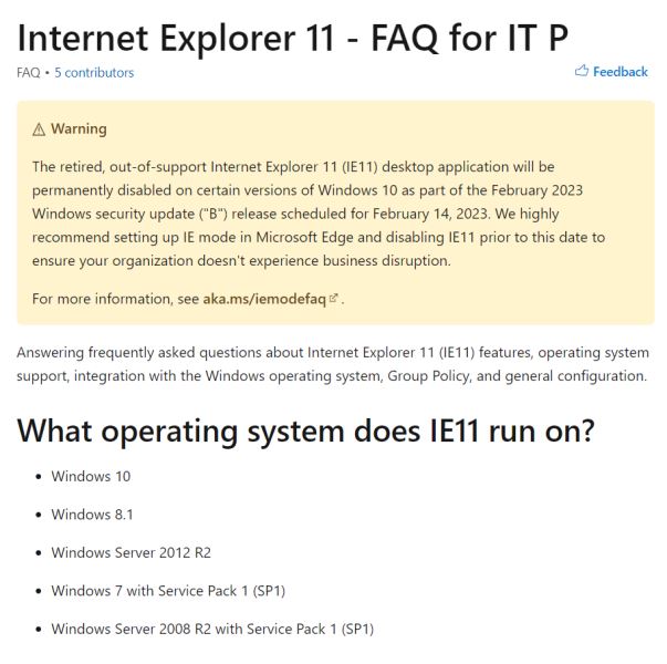 明年 2 月起 微软Win10系统将永久禁用 IE11插图