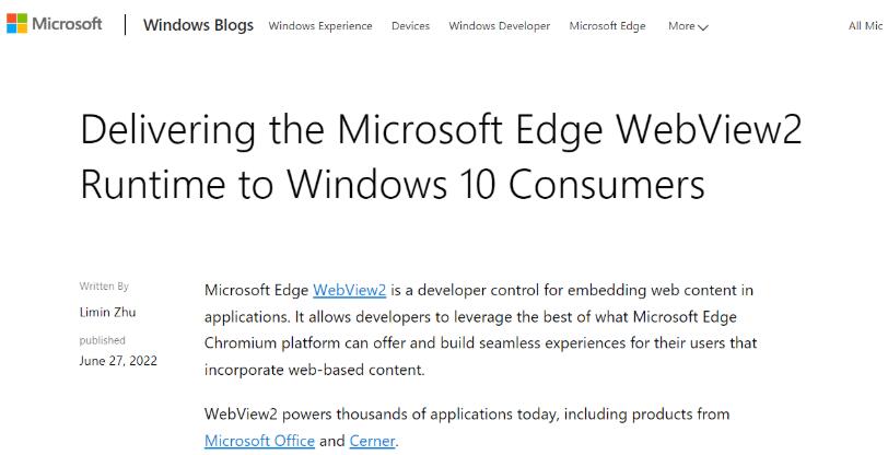 Win10 2004 及以上版本将内置 Edge WebView 2 今日开始分批推送插图