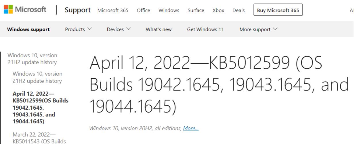 Win10 KB5012599 和 KB5012591累积更新补丁发布插图