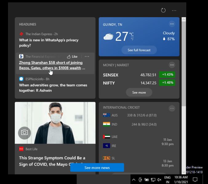 Win10任务栏 “新闻和兴趣”功能将带至老版本插图1