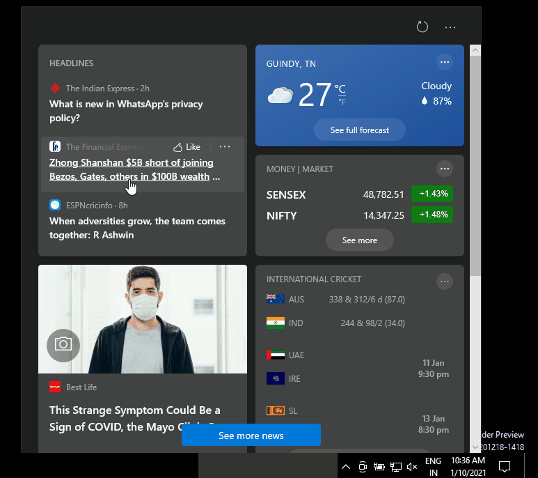 Win10任务栏 “新闻和兴趣”功能将带至老版本插图4