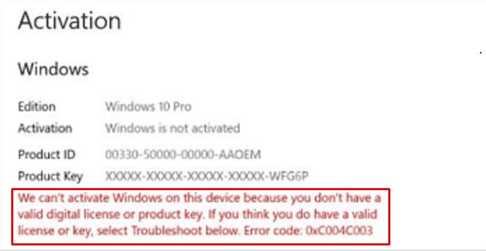 微软惹祸!Win10新更新导致设备出现0xc004c003激活失败问题插图