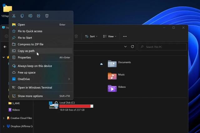 Win11资源管理器新特性：复制文件或文件夹路径