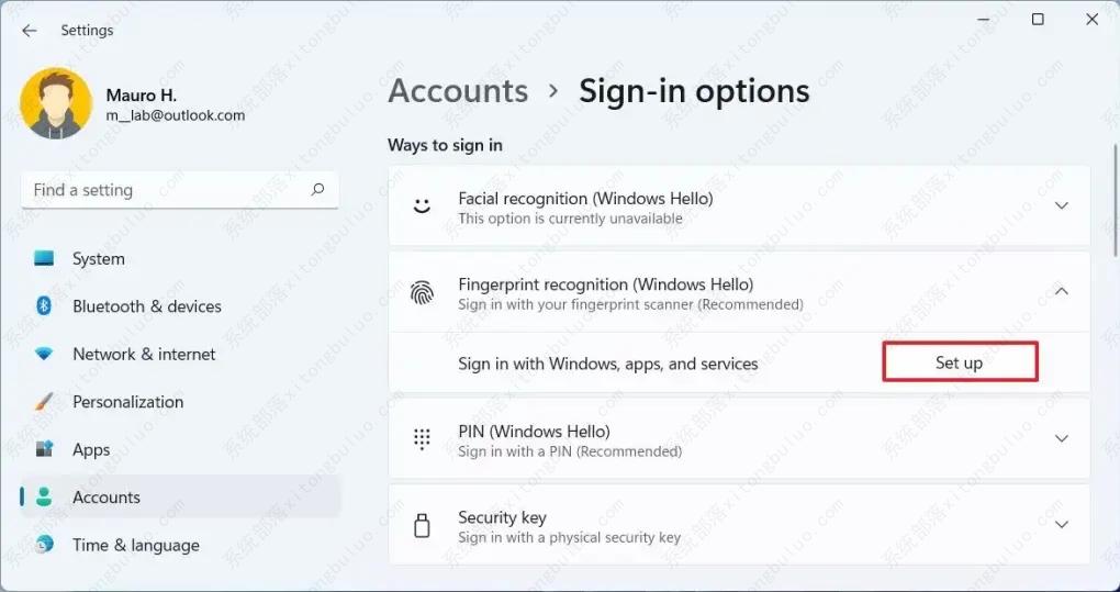 如何在 Windows 11 上启用 Windows Hello 指纹？