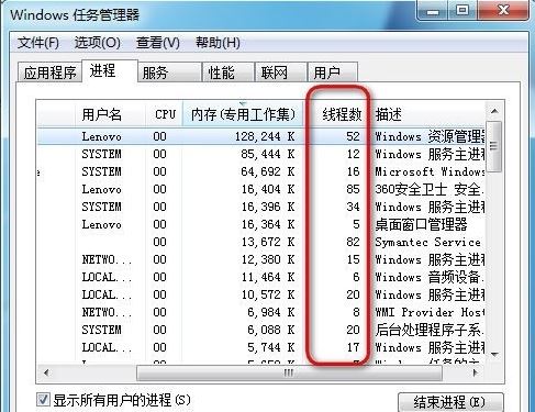 Win7系统下如何查看进程的线程数？