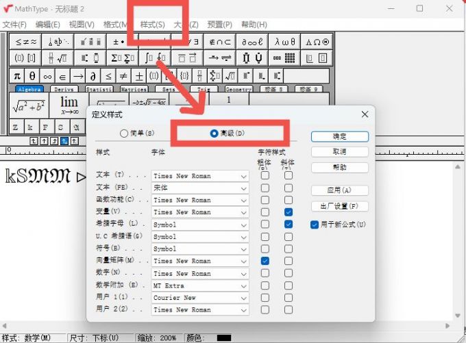 mathtype样式高级选项展示