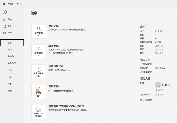 在word中打开信息选项